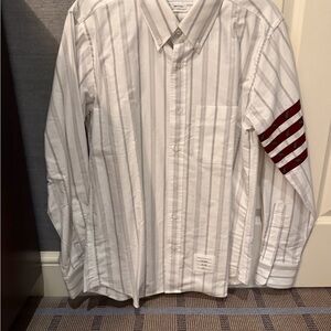 Thom Browne Button Down White Shirt with Red Striped Sleeve
